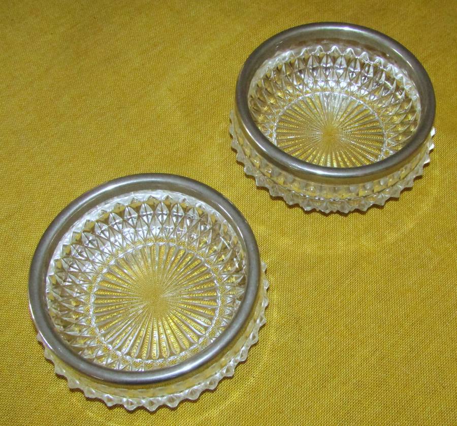 Vintage Small Cut Glass Candy/Nut Dishes with Silverplated Rim (Pair)