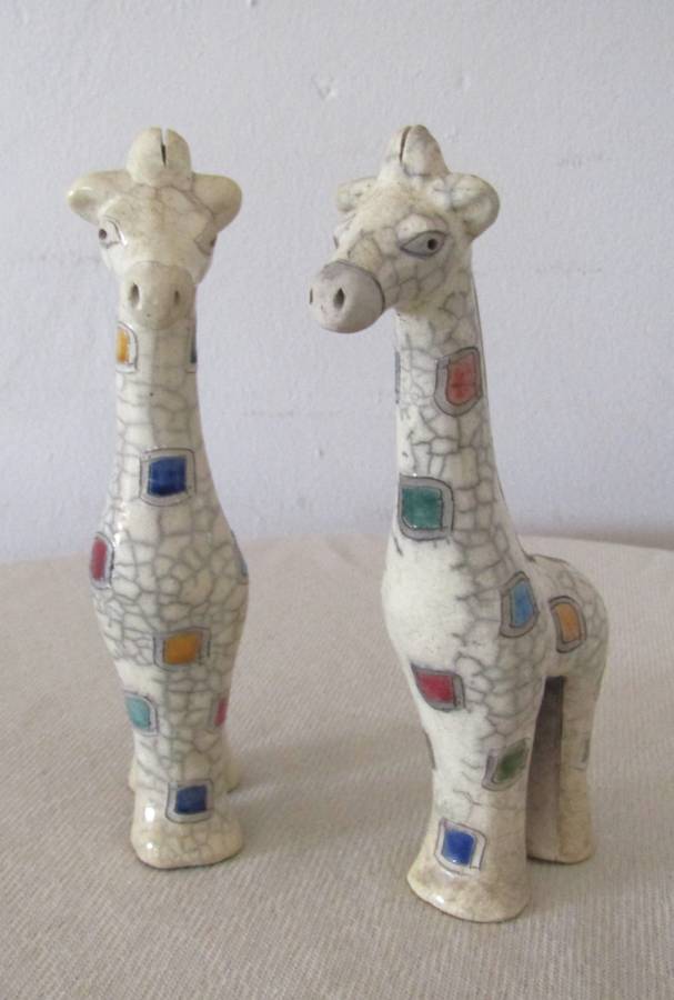 Collectible Pair of Large Raku Ceramic Giraffe Figurines by The Fenix Pottery (South Africa)