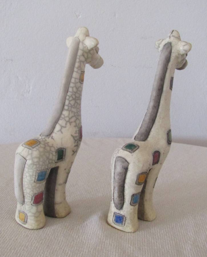 Collectible Pair of Large Raku Ceramic Giraffe Figurines by The Fenix Pottery (South Africa)