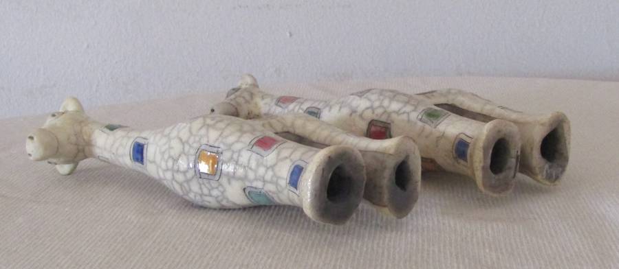 Collectible Pair of Large Raku Ceramic Giraffe Figurines by The Fenix Pottery (South Africa)