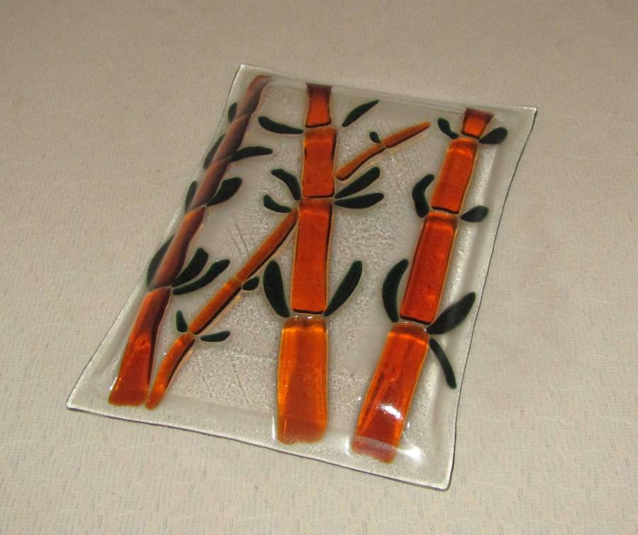 Collectible Studio Art Glass Fused Glass Plate/Platter  Oriental Bamboo Design
