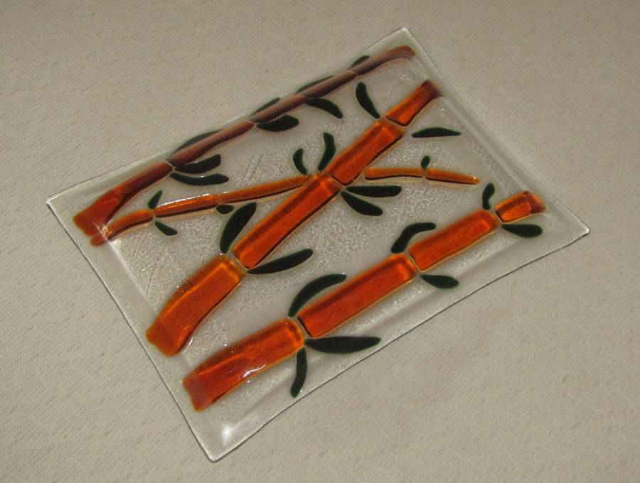 Collectible Studio Art Glass Fused Glass Plate/Platter  Oriental Bamboo Design