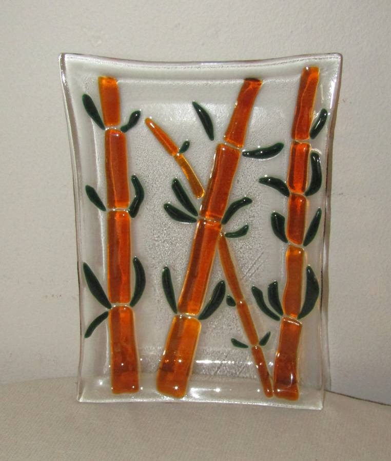 Collectible Studio Art Glass Fused Glass Plate/Platter  Oriental Bamboo Design