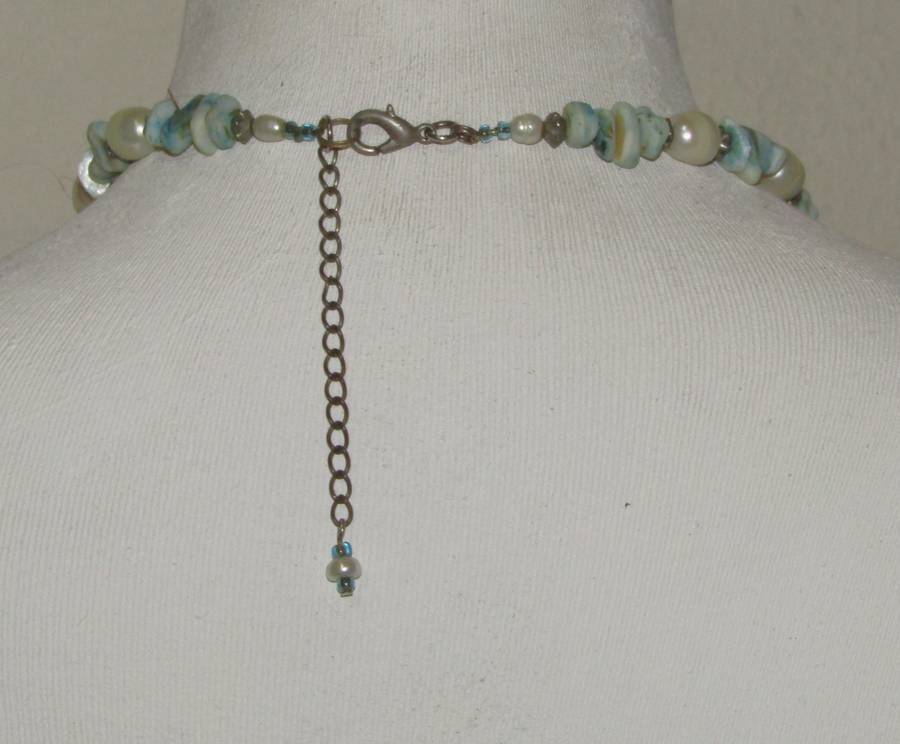 Retro 1980s Blue Mother of Pearl Spike Bib Necklace