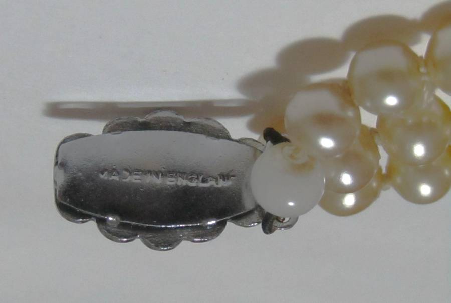 Vintage Three-Strand Faux Pearl Necklace with Silver-Tone Diamante Clasp