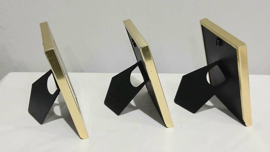 Set of 3 Retro Picture Frames | 1970s Gold-Tone Metal | Two Red Rectangular & One Black Oval