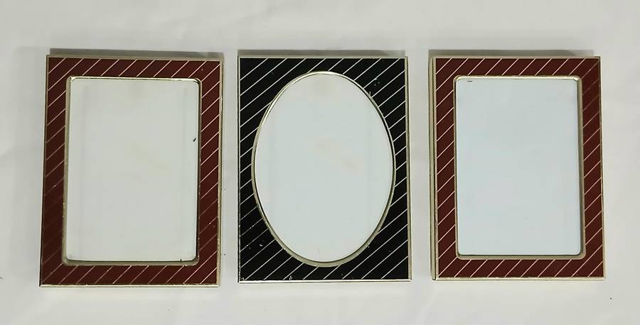 Set of 3 Retro Picture Frames | 1970s Gold-Tone Metal | Two Red Rectangular & One Black Oval