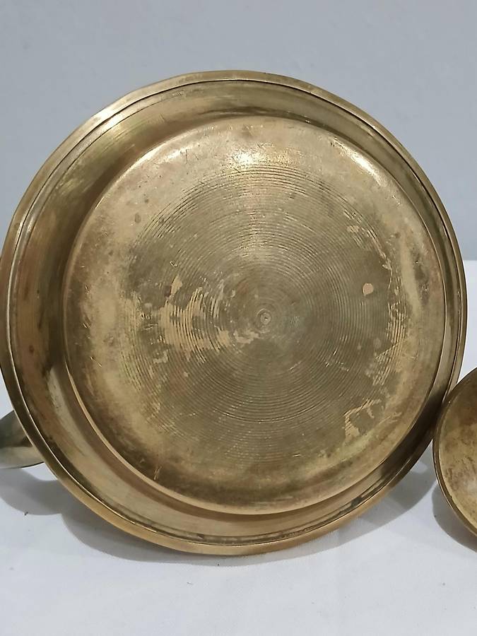 Vintage Brass Kettle | Delft-Style Ceramic Handle | Most Likely Made in Thailand for Export