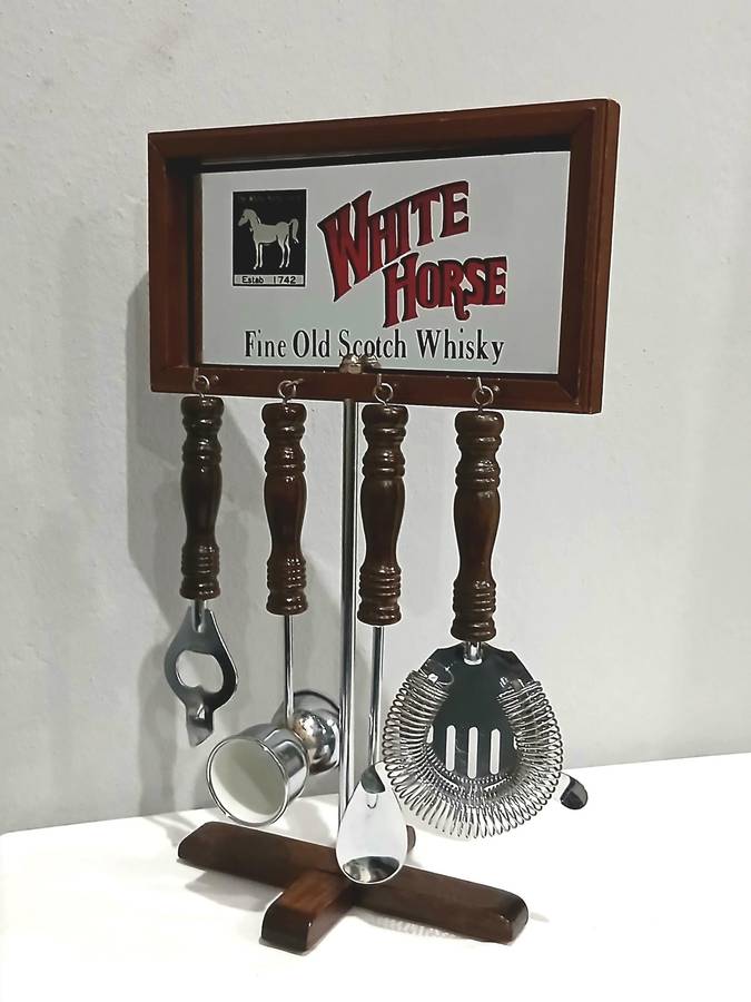 White Horse Scotch Whisky Bar Tool Set | Vintage Advertising Display | Made in Taiwan