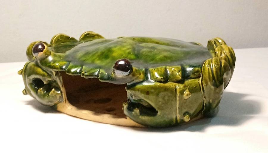 Vintage Shiwan Pottery Crab Wall Pocket Planter | Hand-Glazed Chinese Ceramic | Estate Piece