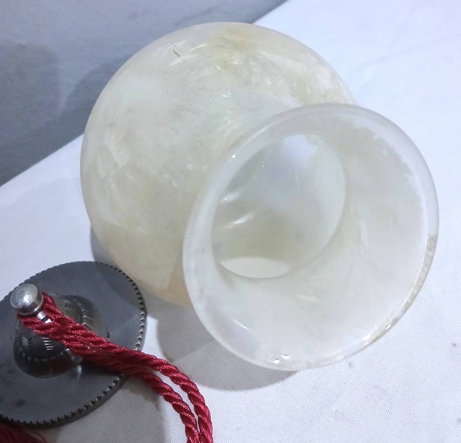 Mid-Century Frosted Glass Vanity Jar | Alabaster-Style with Tassel Lid
