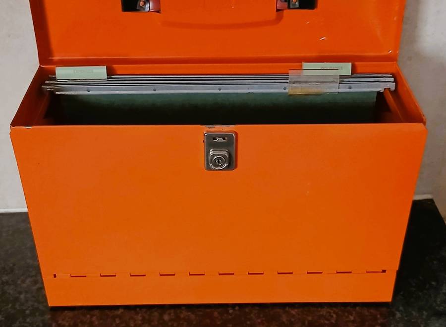 Retro 1970s/80s Orange Hanging File Storage Box | Bold Office Décor & Functional Organiser