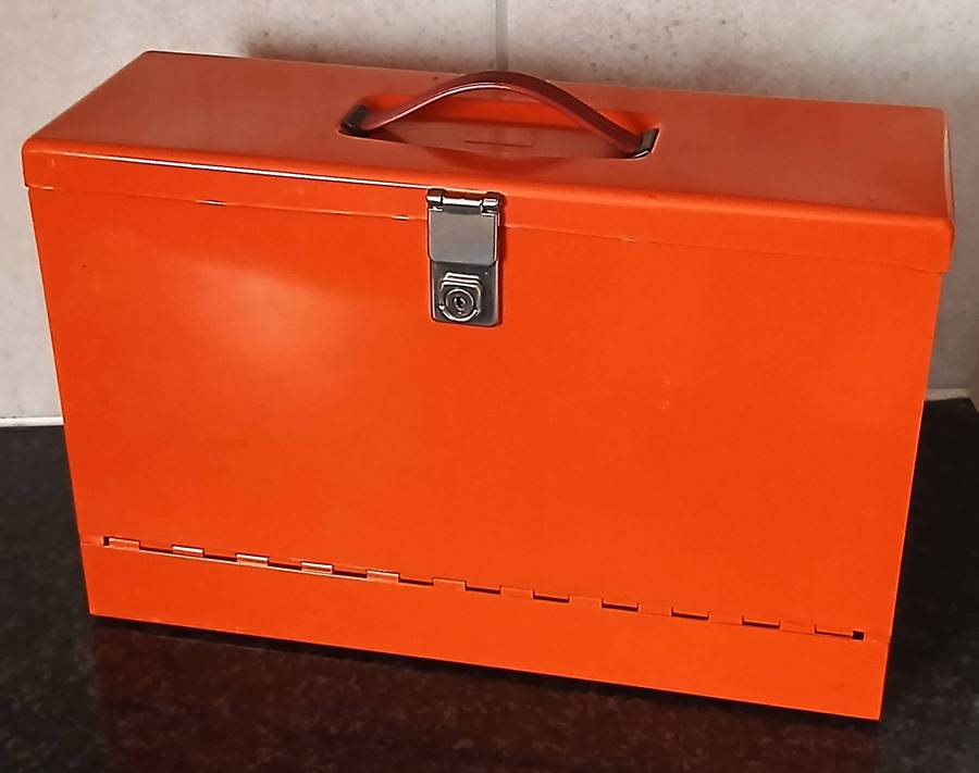 Retro 1970s/80s Orange Hanging File Storage Box | Bold Office Décor & Functional Organiser