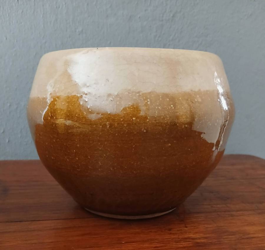 Vintage 1977 Studio Pottery Bowl | Ochre & Cream Glaze