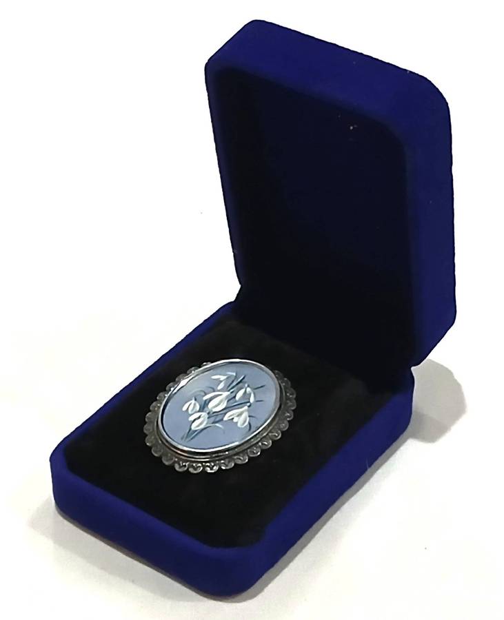 Vintage Hand-Painted Floral Brooch with Box | Thomas L. Mott, Made in England