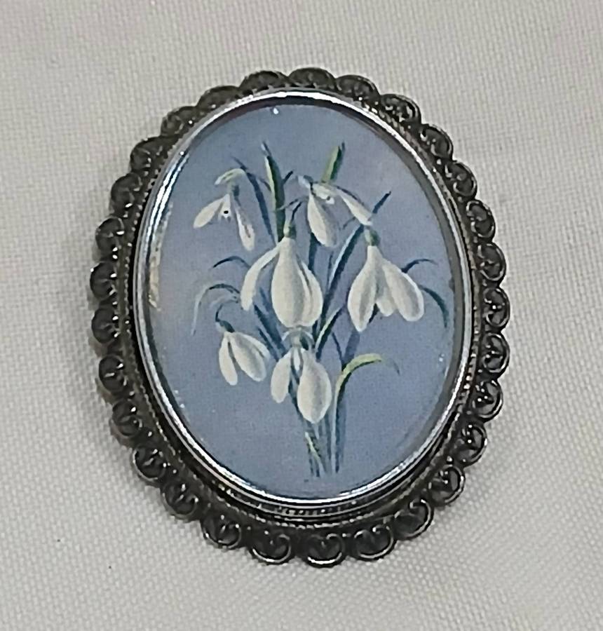 Vintage Hand-Painted Floral Brooch with Box | Thomas L. Mott, Made in England