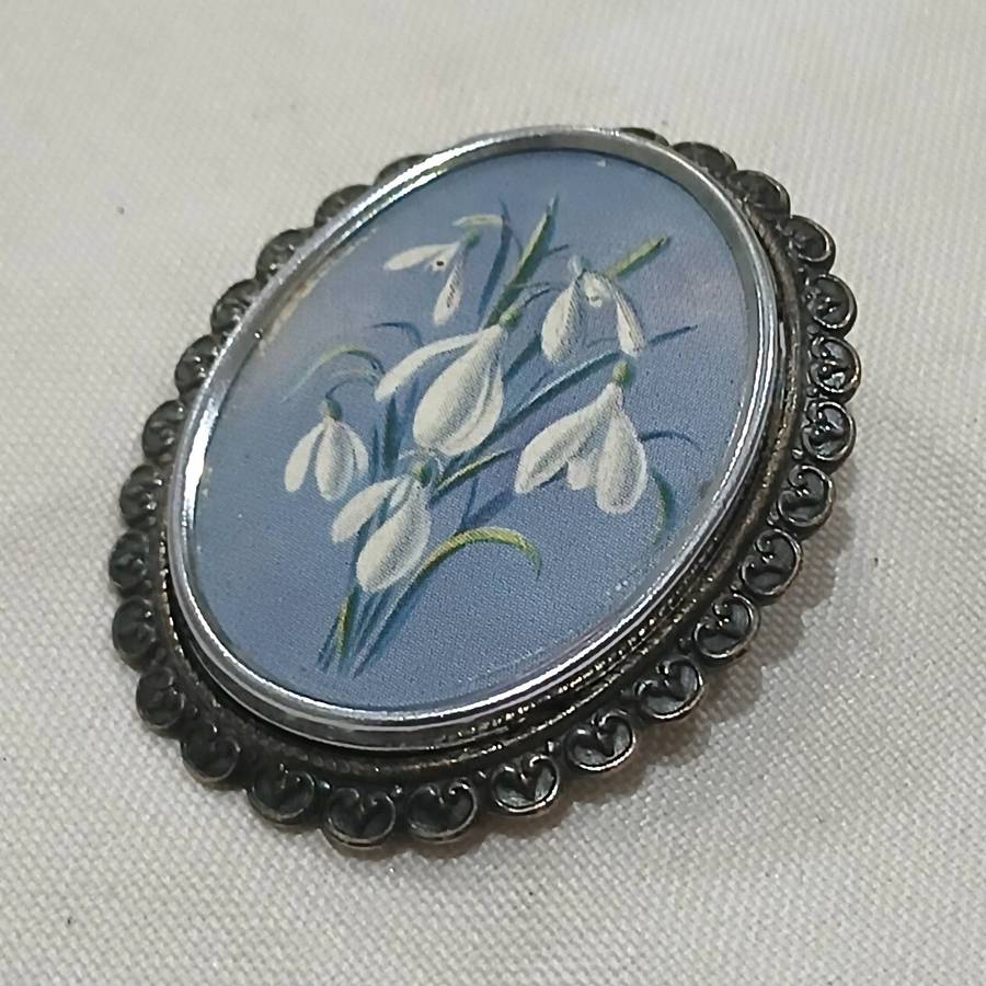 Vintage Hand-Painted Floral Brooch with Box | Thomas L. Mott, Made in England