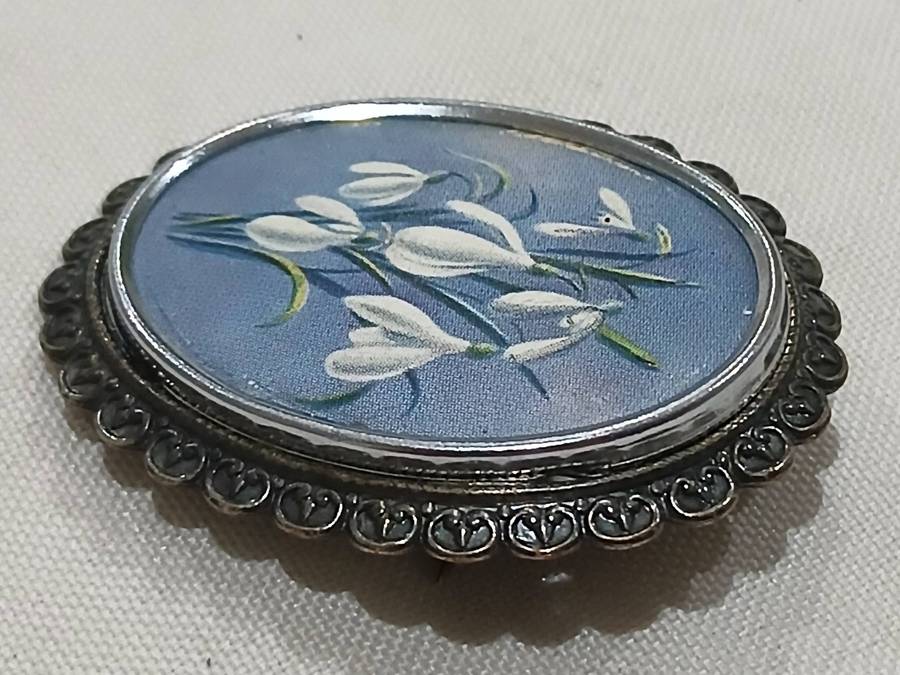Vintage Hand-Painted Floral Brooch with Box | Thomas L. Mott, Made in England