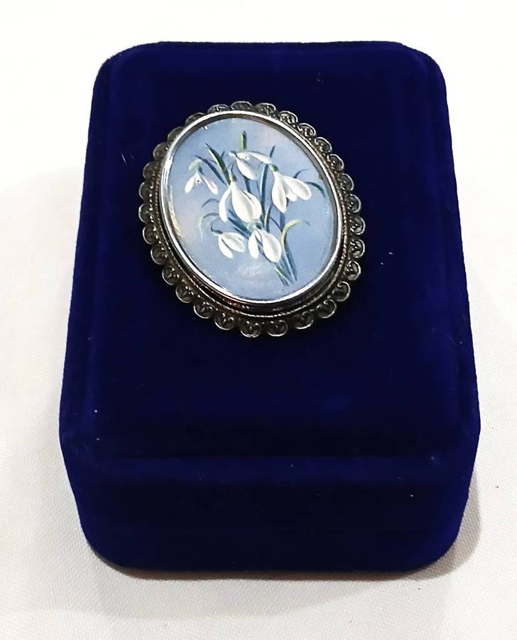 Vintage Hand-Painted Floral Brooch with Box | Thomas L. Mott, Made in England