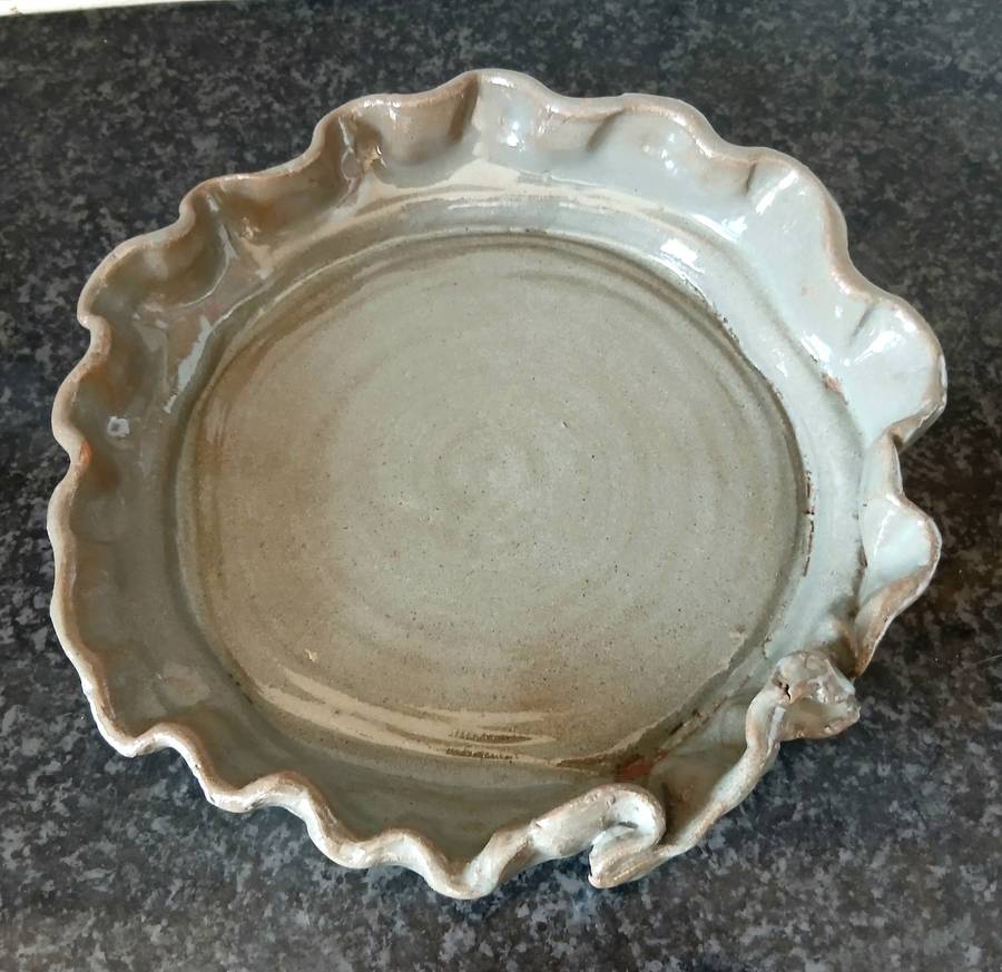 Vintage Studio Art Pottery Ruffled Terracotta Bowl | Signed JJ 2001