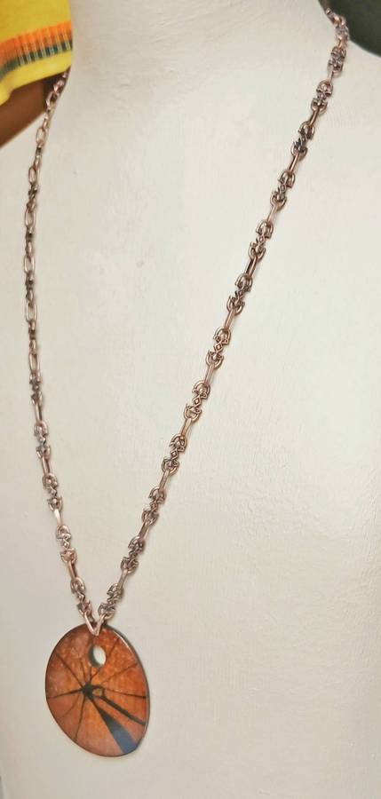 Vintage Victorian Revival Necklace | Faux Tortoiseshell Pendant on Rose Gold Tone Fancy Link Chain