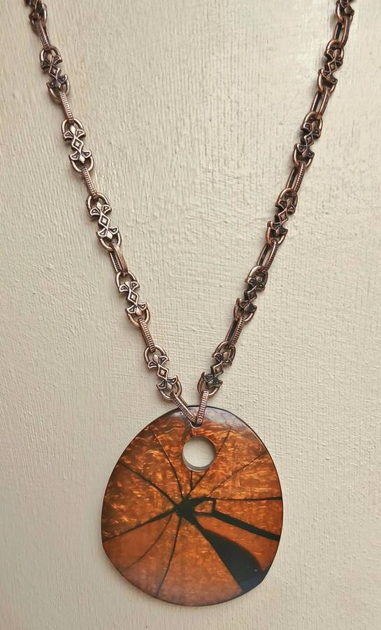 Vintage Victorian Revival Necklace | Faux Tortoiseshell Pendant on Rose Gold Tone Fancy Link Chain