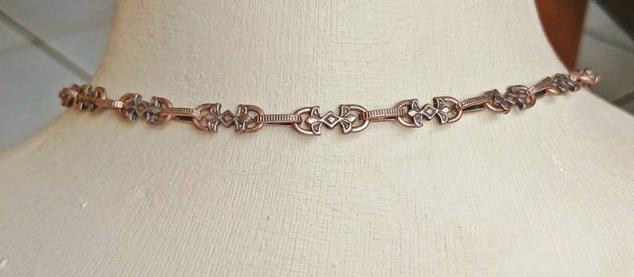 Vintage Victorian Revival Necklace | Faux Tortoiseshell Pendant on Rose Gold Tone Fancy Link Chain