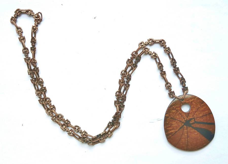 Vintage Victorian Revival Necklace | Faux Tortoiseshell Pendant on Rose Gold Tone Fancy Link Chain