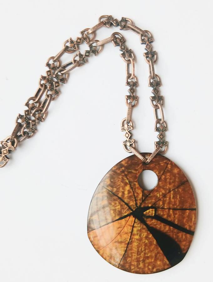 Vintage Victorian Revival Necklace | Faux Tortoiseshell Pendant on Rose Gold Tone Fancy Link Chain