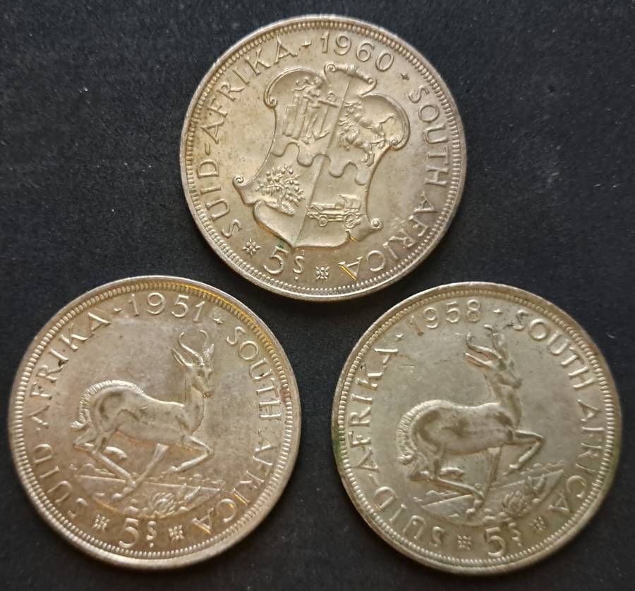 3 X UNION OF SOTH AFRICA 5 SHILLING TRIO