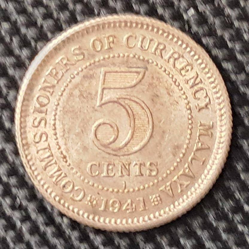 1943 MALAYA COMM. OF CURRENCY 5 CENTS (I)