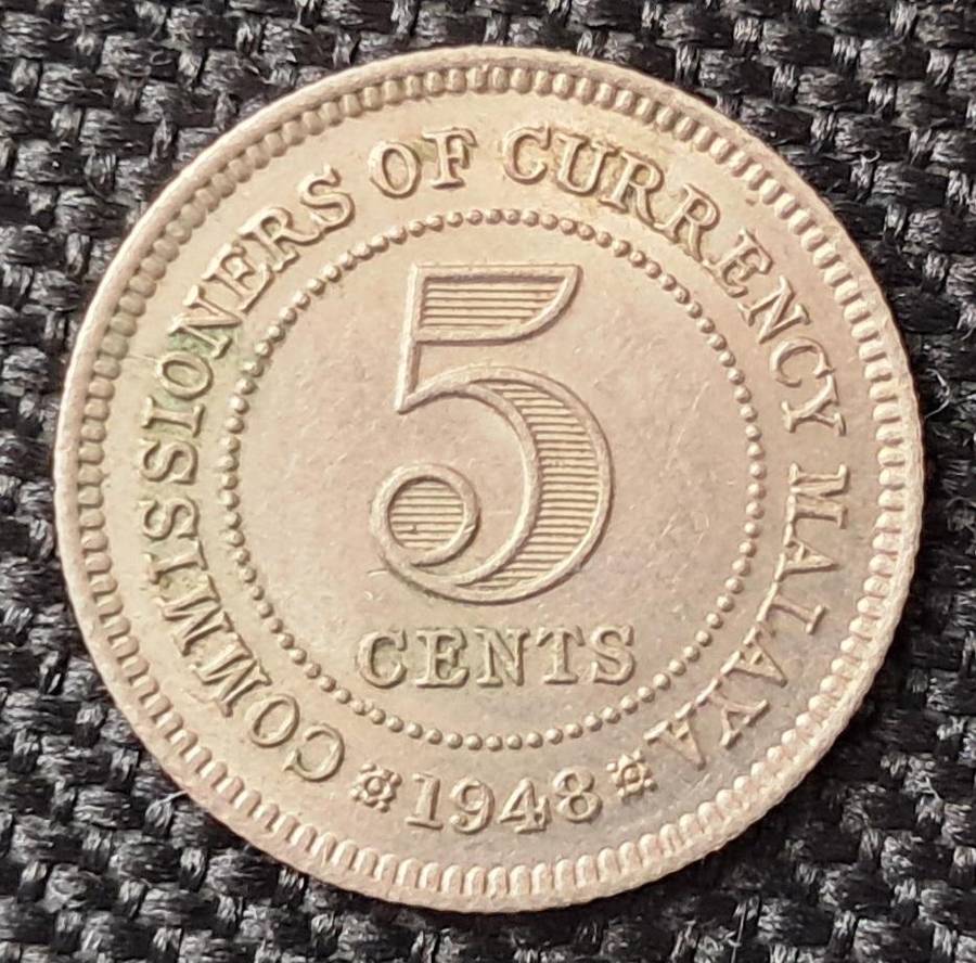 1948 MALAYA COMMISSIONERS OF CURRENCY 5 CENTS