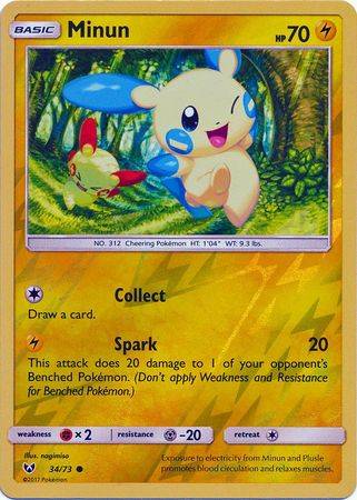 Pokemon Trading Card Game - Minun - 34/73 - Common Reverse Holo Shining Legends