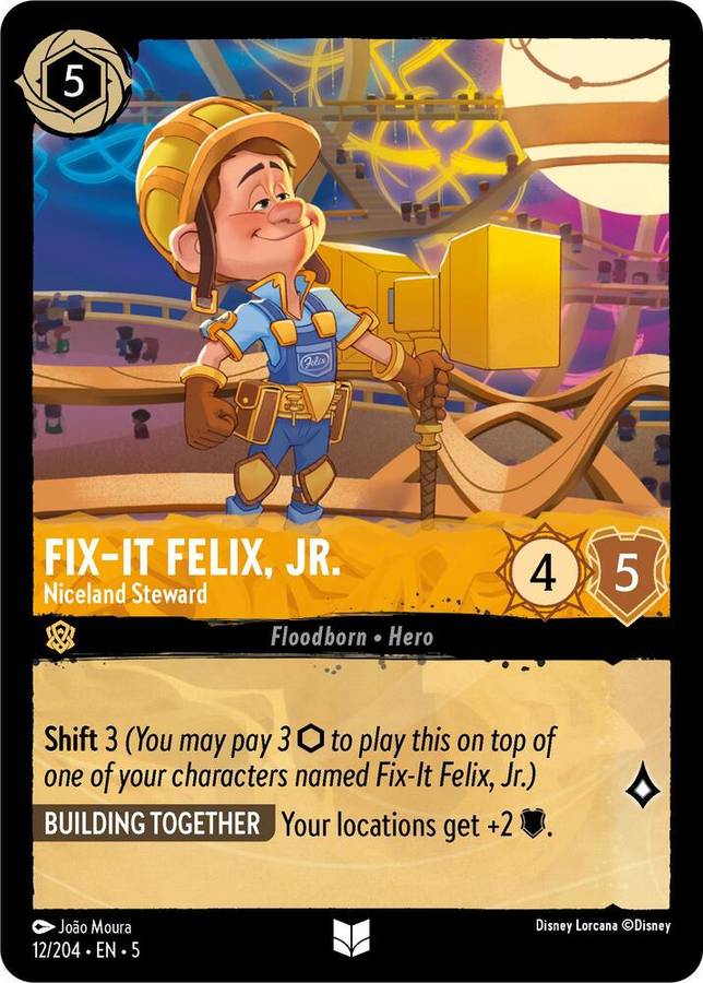 Disney Lorcana Trading Card Game - Fix-It Felix, Jr. - Niceland Steward - Shimmering Skies (5)