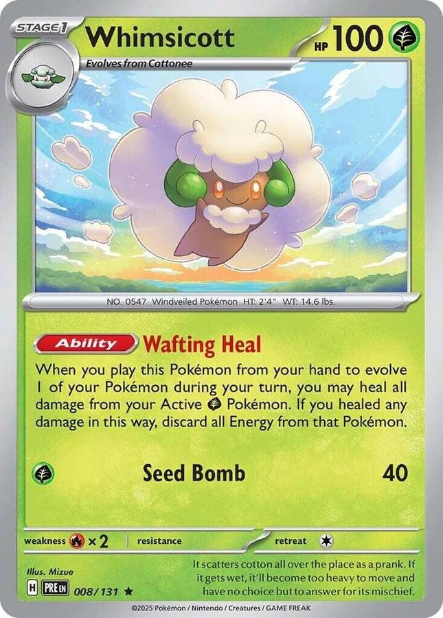 Pokemon Trading Card Game - Whimsicott - SV: Prismatic Evolutions 008/131 / Rare Holo