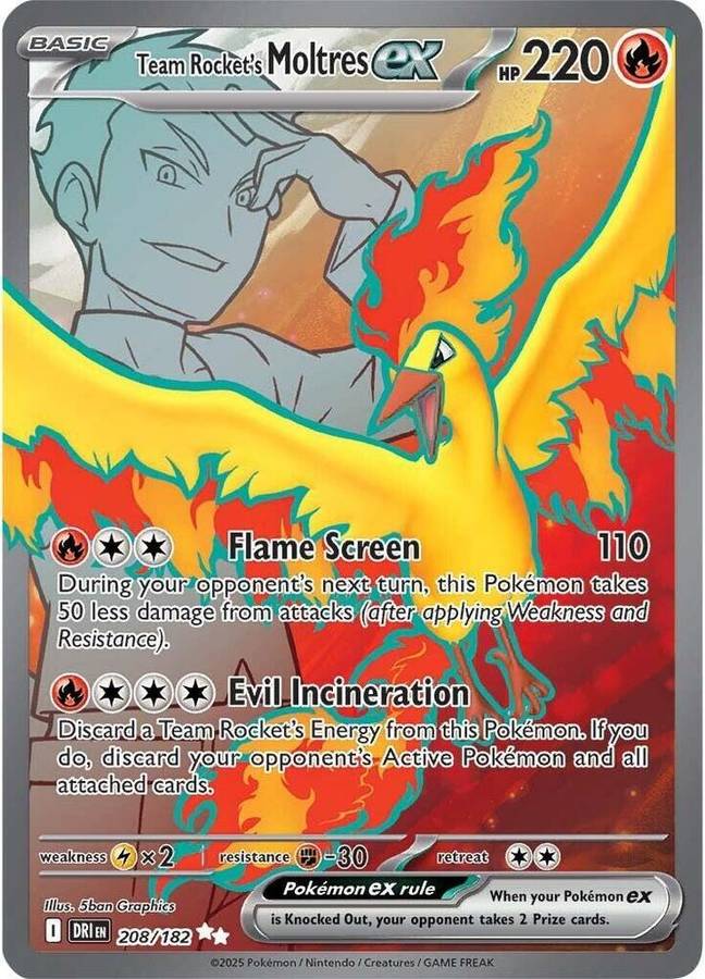 Pokemon Trading Card Game - Team Rocket's Moltres ex - 208/182 - SV10: Destined Rivals (DRI)
