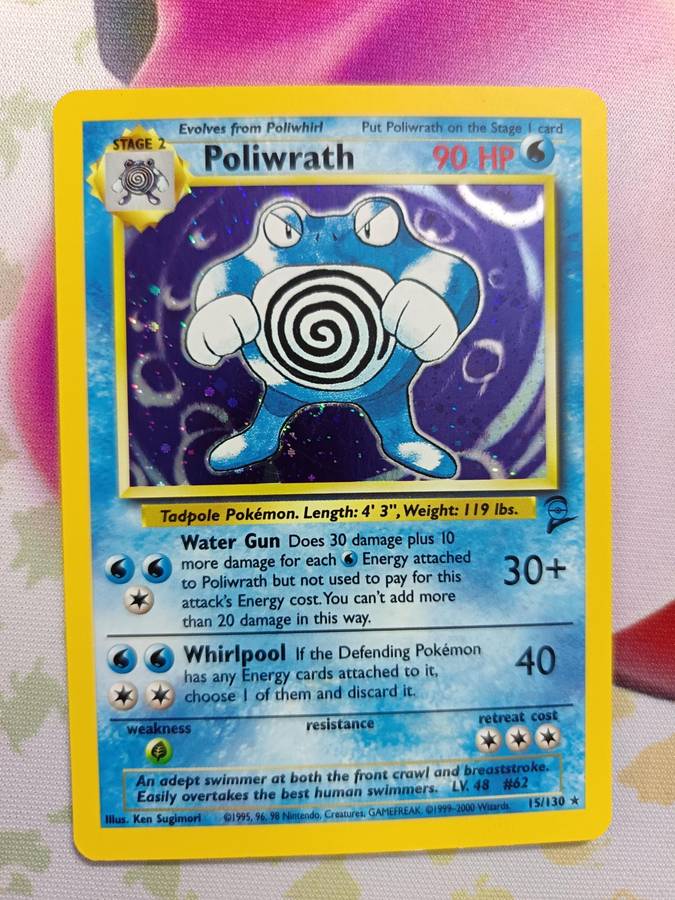 Pokemon Trading Card Game - Poliwrath #15 Pokemon Base Set 2 - Rare - Holo - Vintage