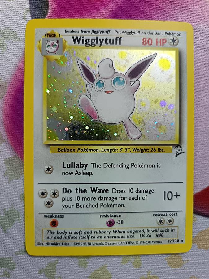 Pokemon Trading Card Game - Wigglytuff #19 Pokemon Base Set 2 - Rare - Holo - Vintage