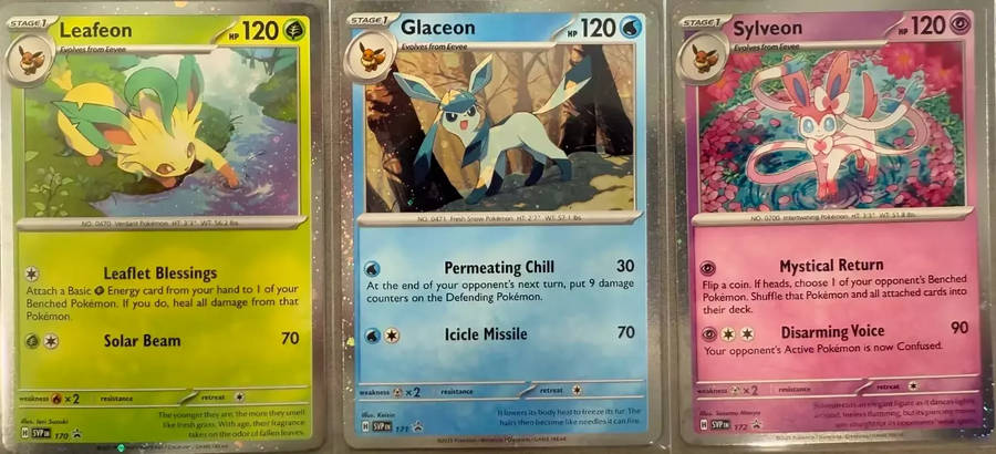 Pokemon Trading Card Game - Leafeon 170 Glaceon 171 Sylveon 172 Prismatic Evolutions Promo Set