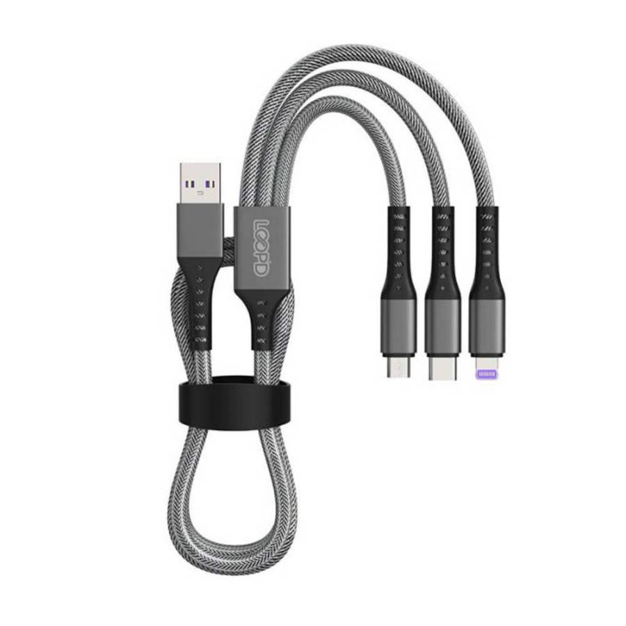 LOOPD 3 In 1 Multi Cable is suitable for Lightning, Micro-USB and Type C mobile devices