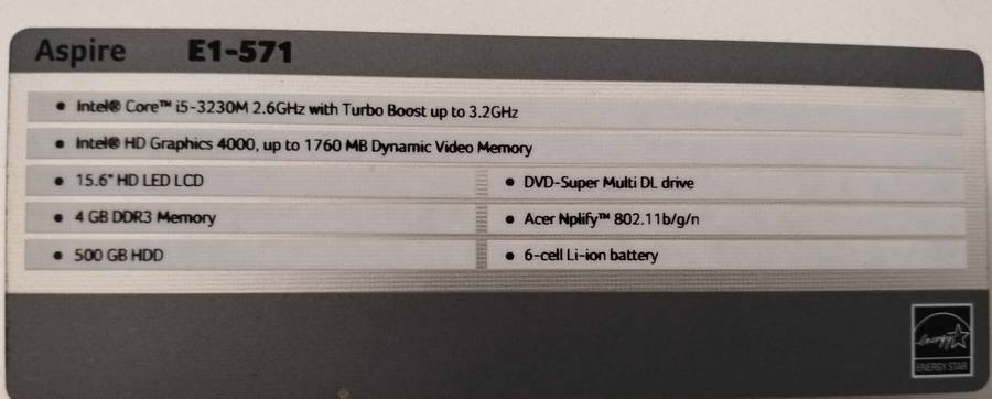 Acer Aspire E1-571 Laptop (not working I ideal for spares)