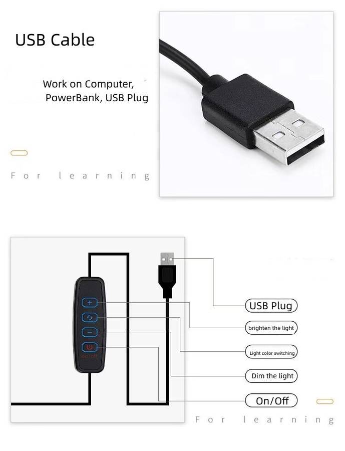 FX001 LED Desk Table Clip Lamp 7W USB Cable black