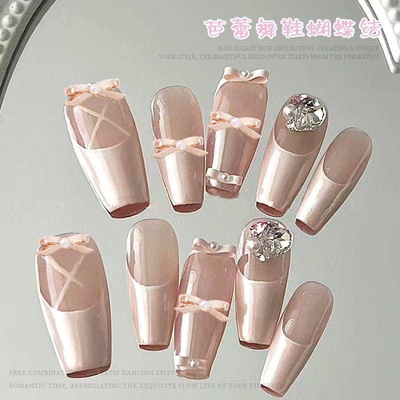 Ballet bow ribbon nail accessories girl three-dimensional collar (10 pcs) Champagne - Butterfly Bow