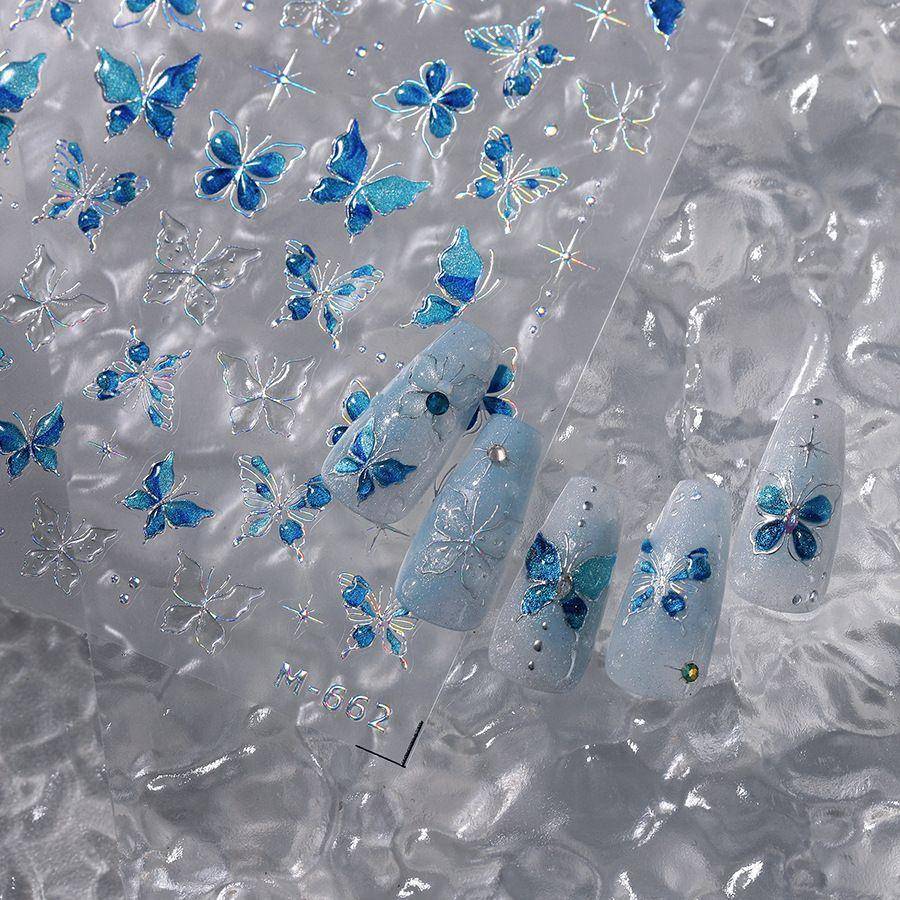 5D luxury butterfly adhesive nail stickers jelly glue series M661