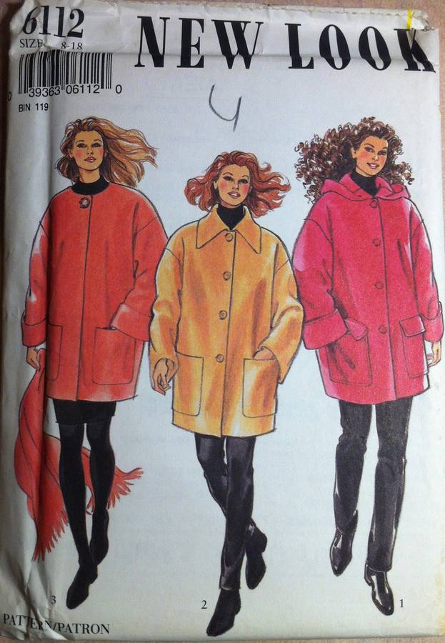 New Look 6112 Coat in 3 Styles. Size 8-18. Complete Uncut F/F