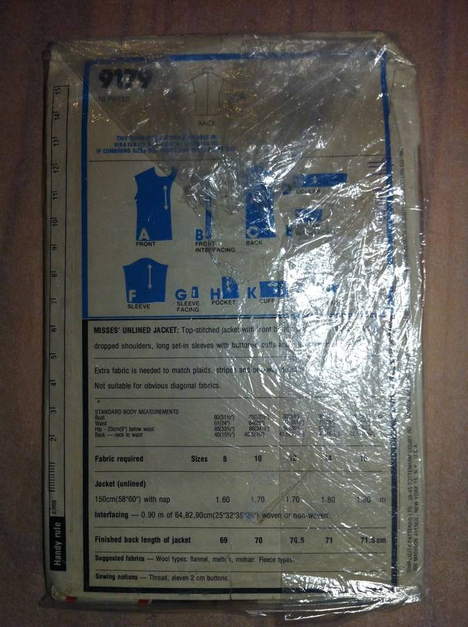 Simplicity 9179 Unlined Jacket. Size 10, 12, 14. Complete Uncut F/F