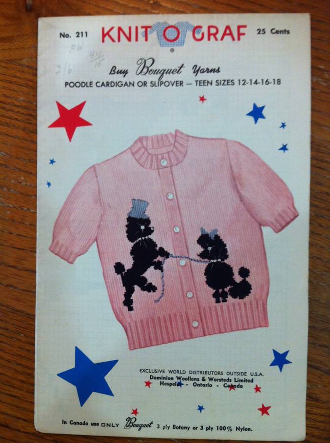 Knit O Graph Poodle Cardigan or Slipover. Teen Sizes 12-18.