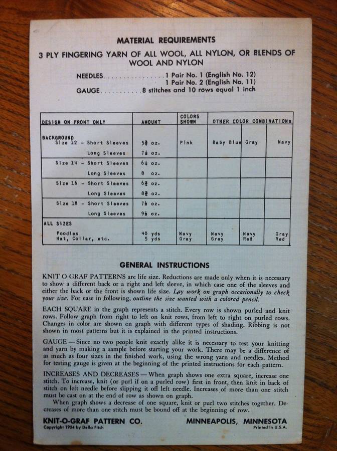 Knit O Graph Poodle Cardigan or Slipover. Teen Sizes 12-18.