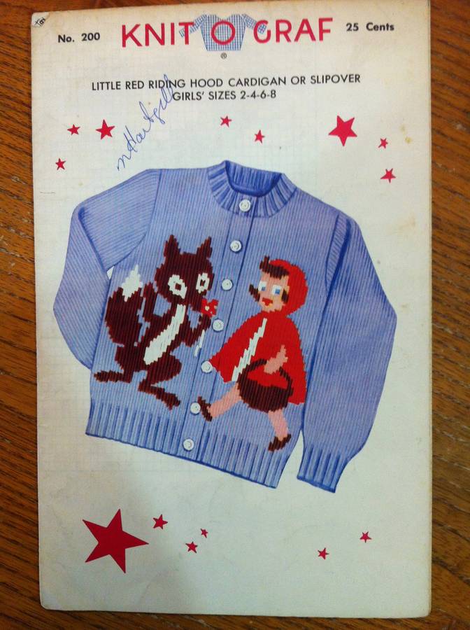 Knit o Graph 200 Little Red Riding Hood Cardigan or Slipover. Girls Sizes 2,4,6,8.