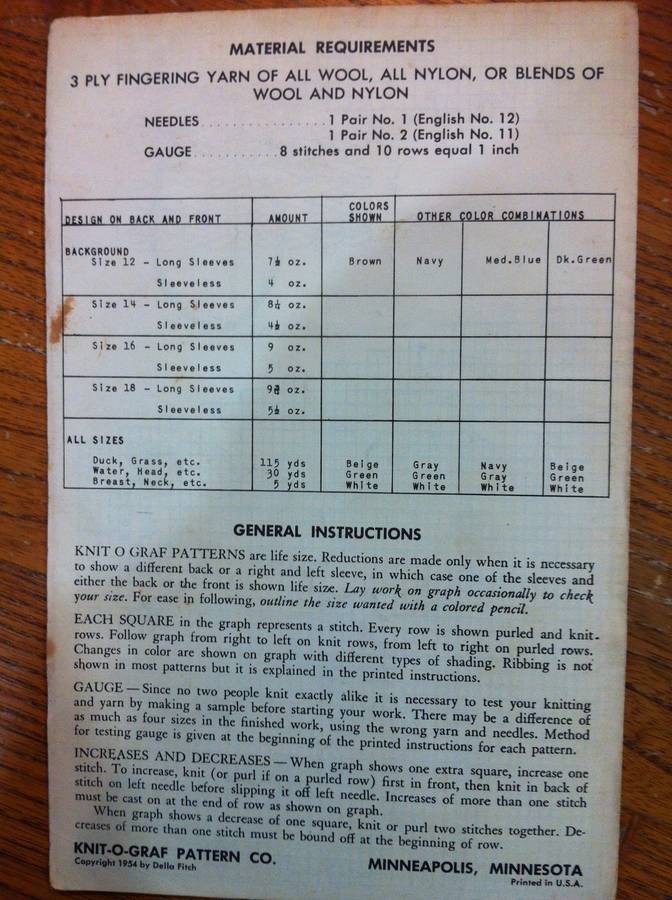 Knit O Graph 212 Duck Slipover. Boy's Teen Sizes 12, 14,16, 18.